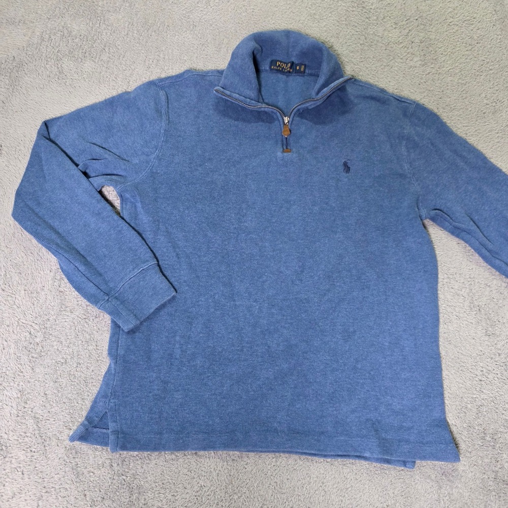 Polo Ralph Lauren Mens S Quarter Zip Pullover Blue Cotton Long Sleeve Logo